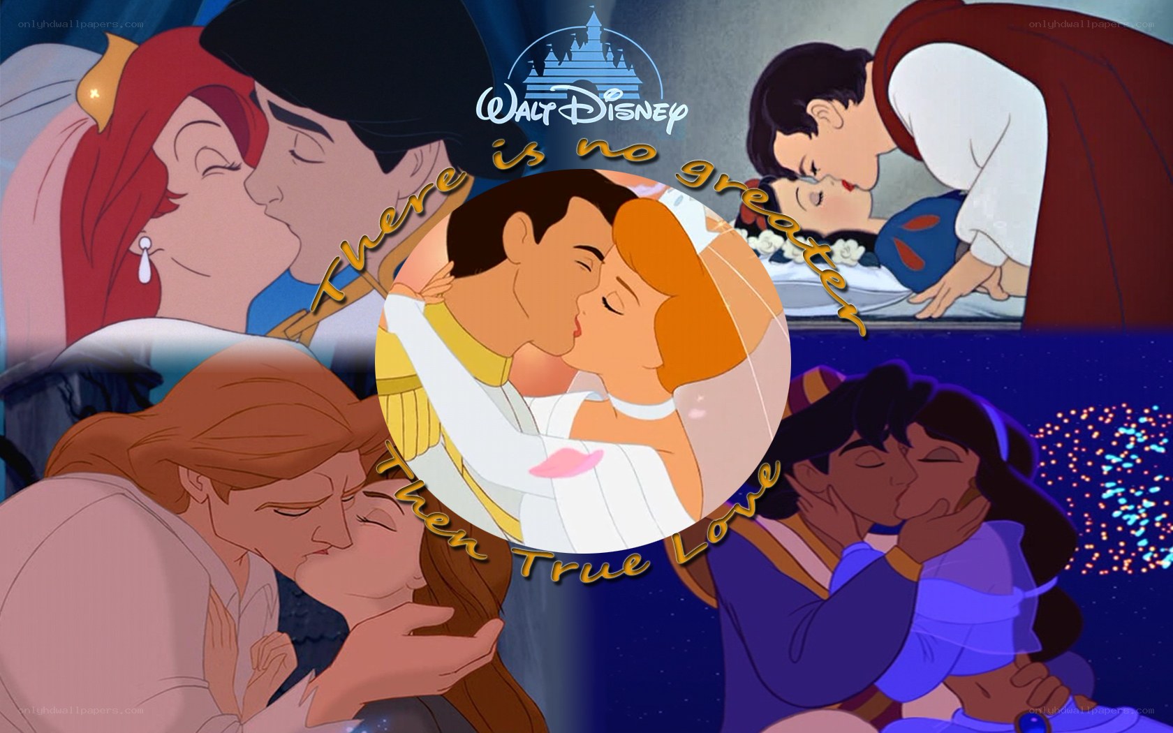 Disney couples kissing collage