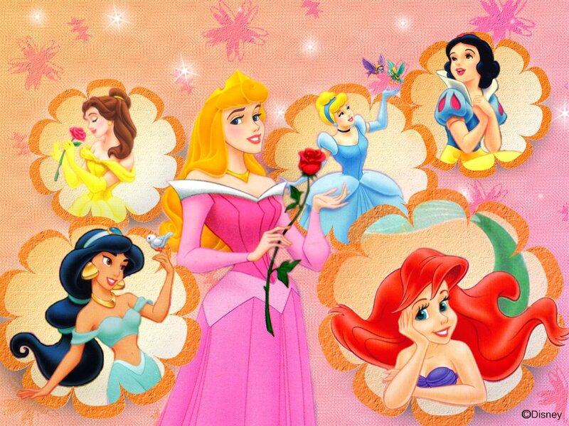 Disney Princesses Group — Pink, Cheerful, Illustration, Flowers
