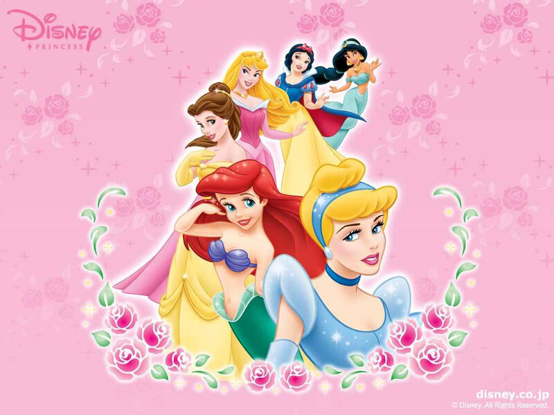 Disney Princesses Group — Pink, Cheerful, Illustration, Roses