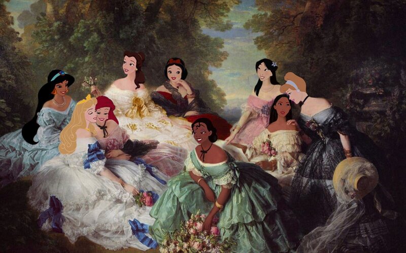 Disney princesses in a garden