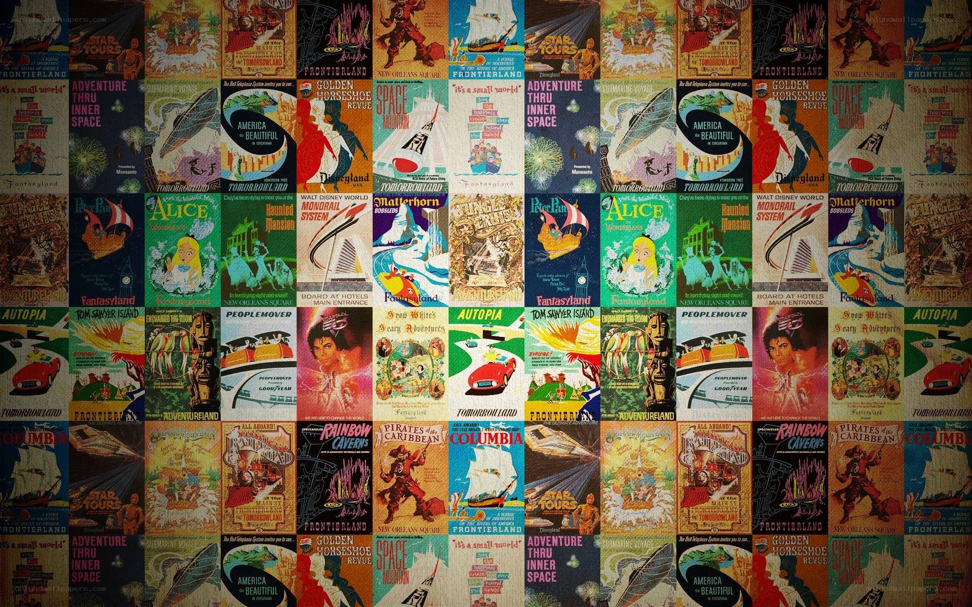 Disneyland attraction posters collage