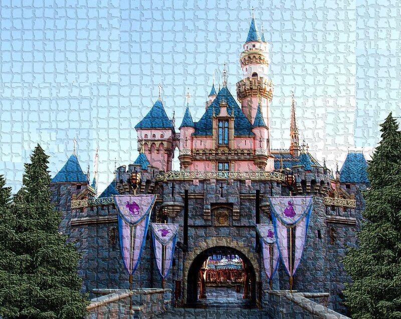 Disneyland castle with puzzle effect