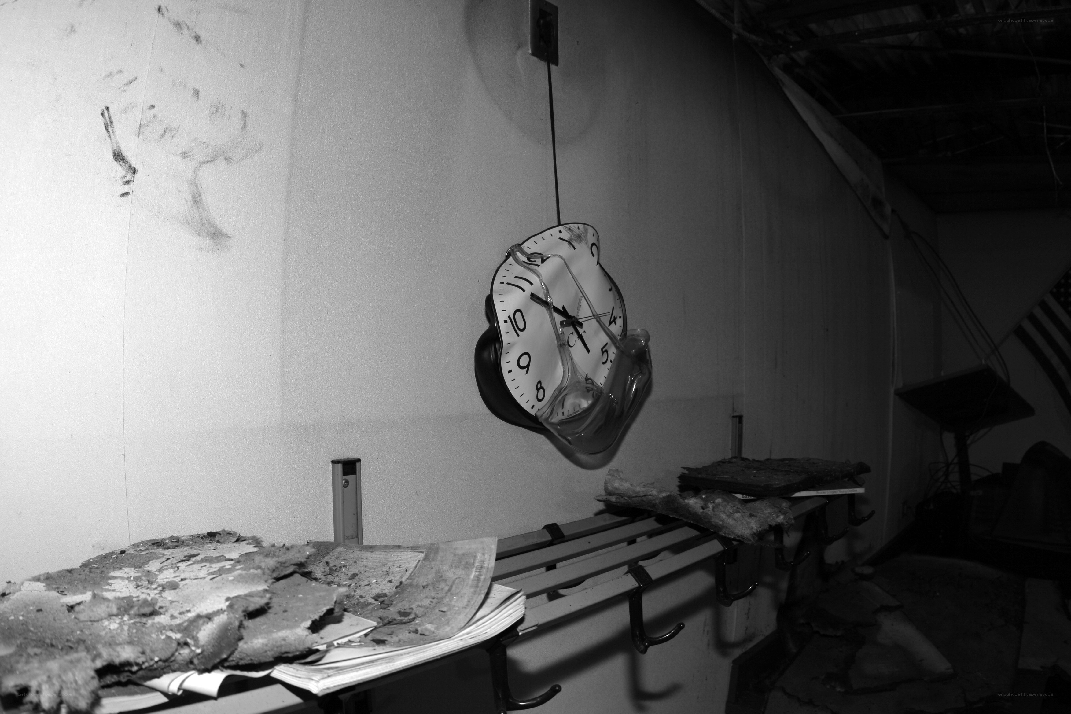 Dissolving clock in a derelict room