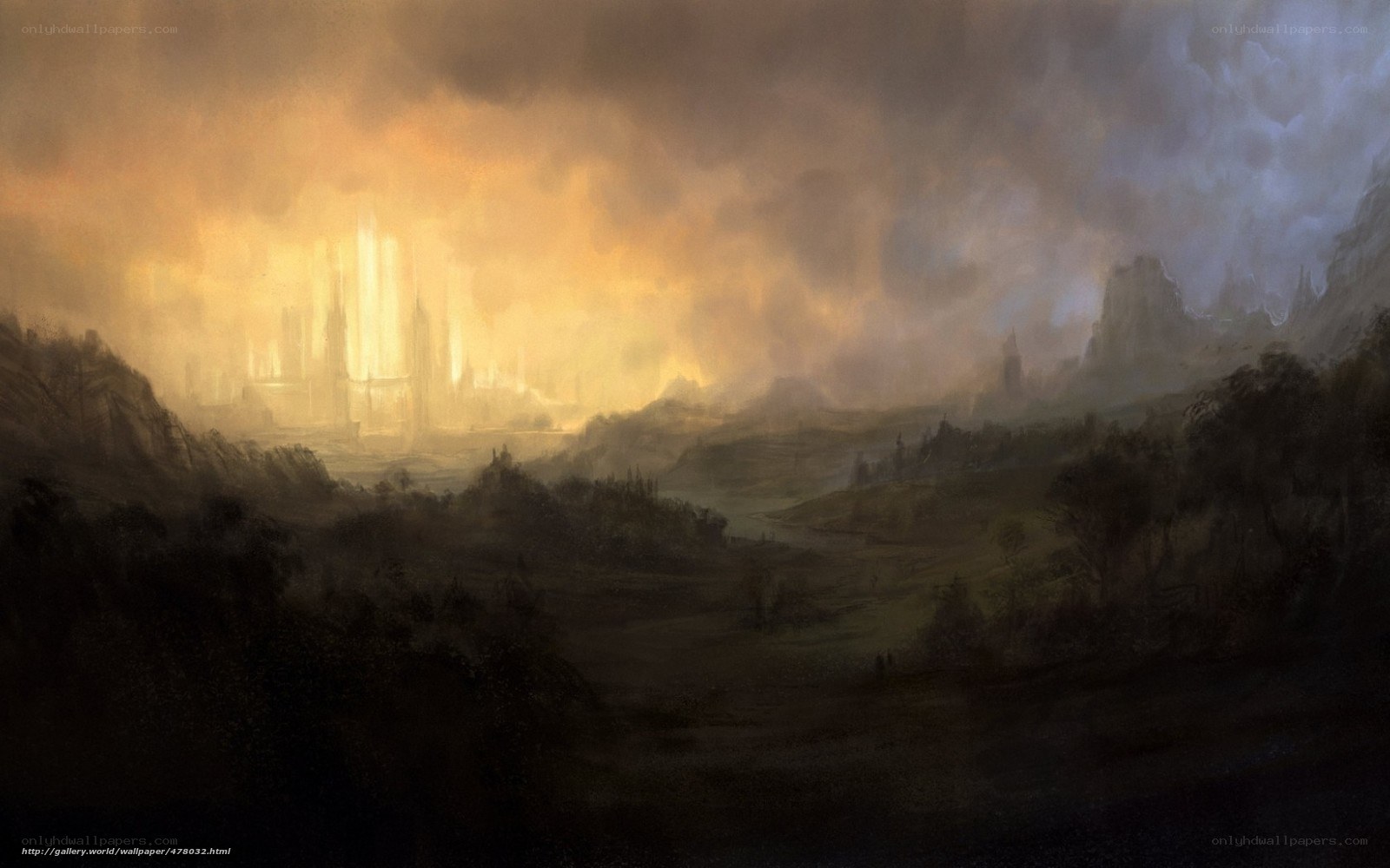 Distant city in golden haze