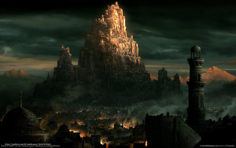 distant fortress under stormy sky