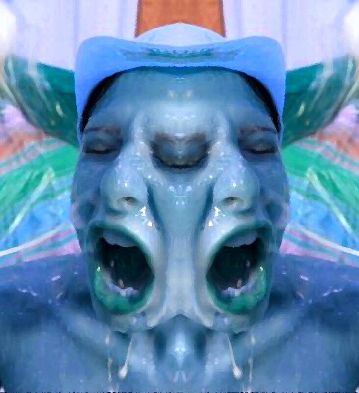 distorted creature with multiple mouths