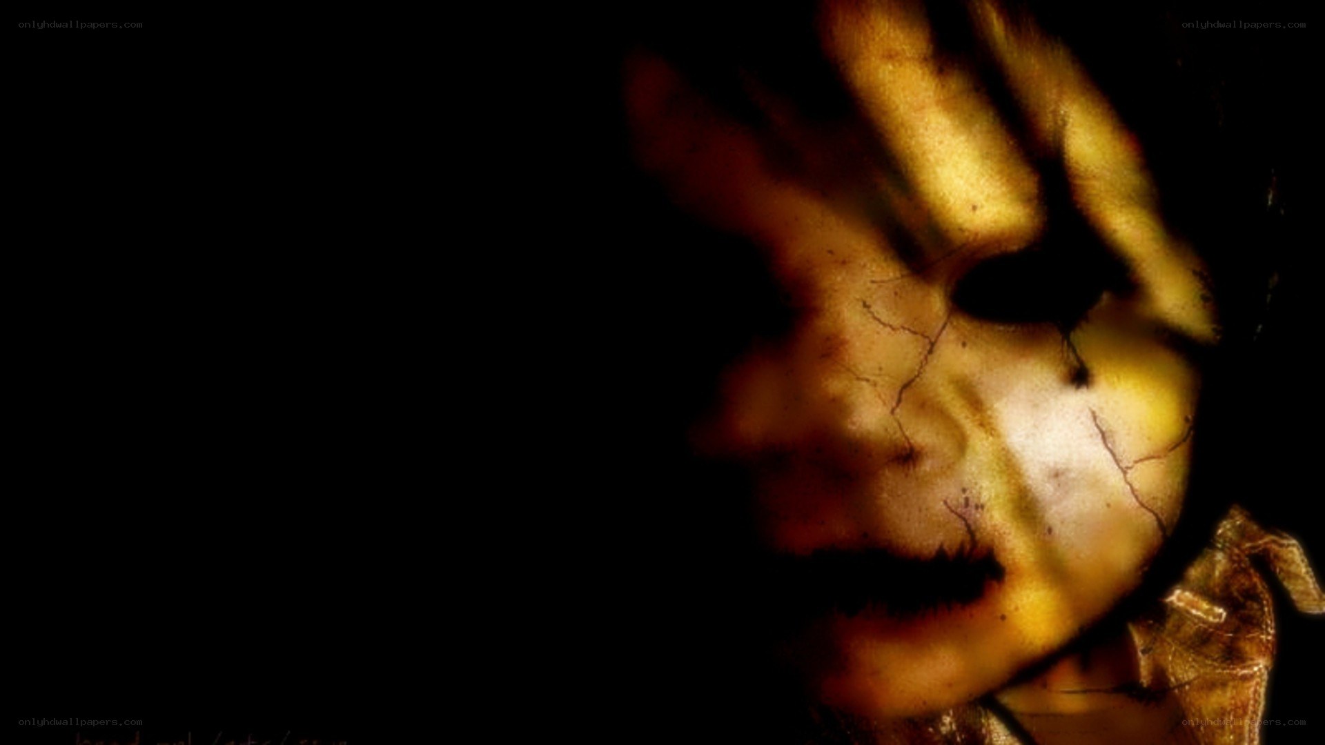 distorted doll face in darkness