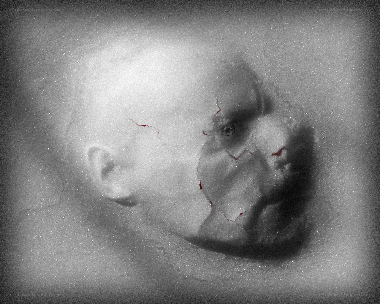 distorted face in cracked surface