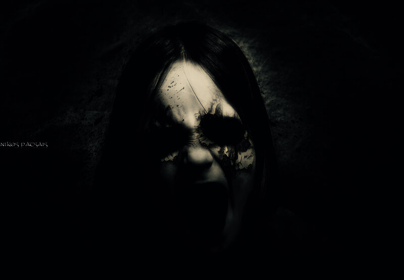 Distorted Face in Darkness — Black