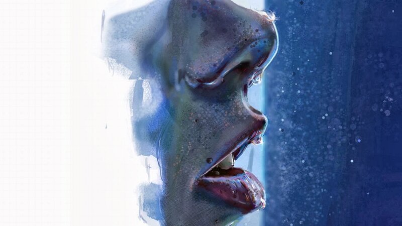 Distorted Face in Water — Blue
