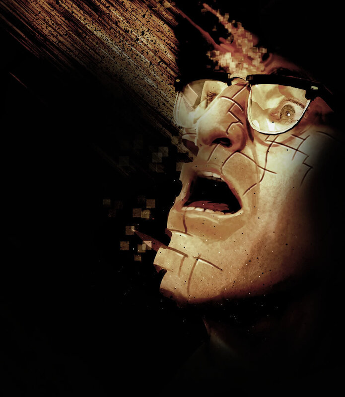 distorted face with glasses