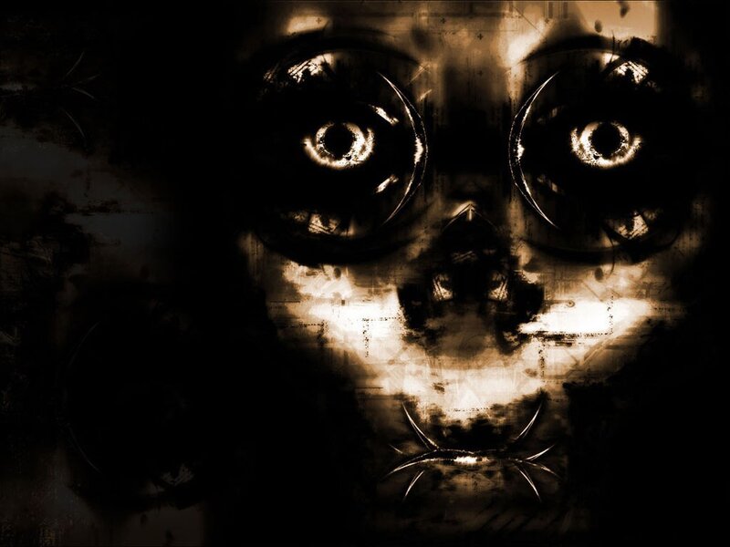 distorted face with glowing eyes