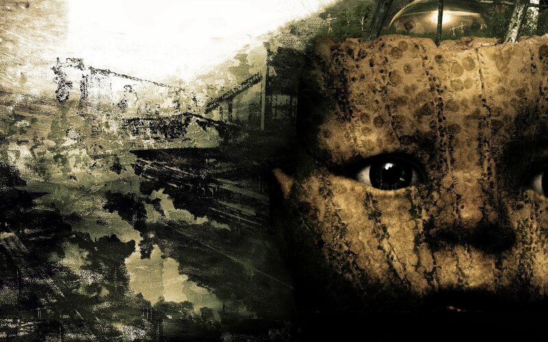 distorted face with industrial backdrop