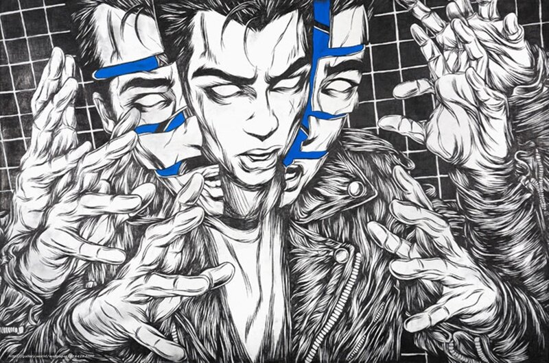 distorted portrait with hands