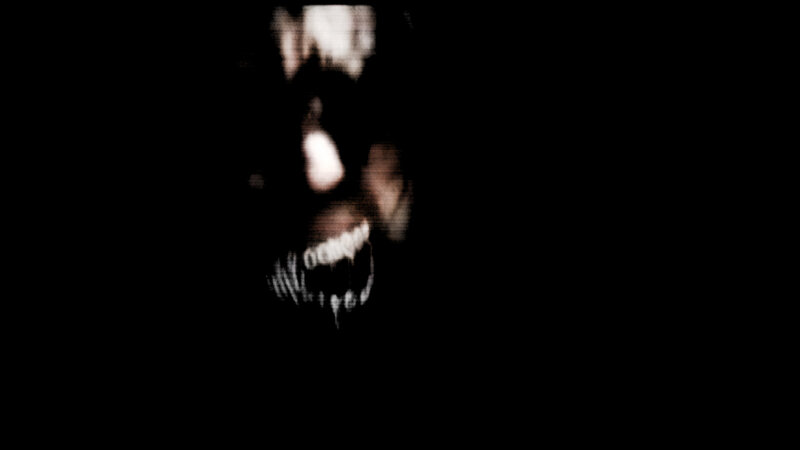 distorted skull in dark