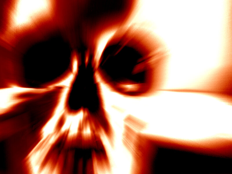 distorted skull with red glow