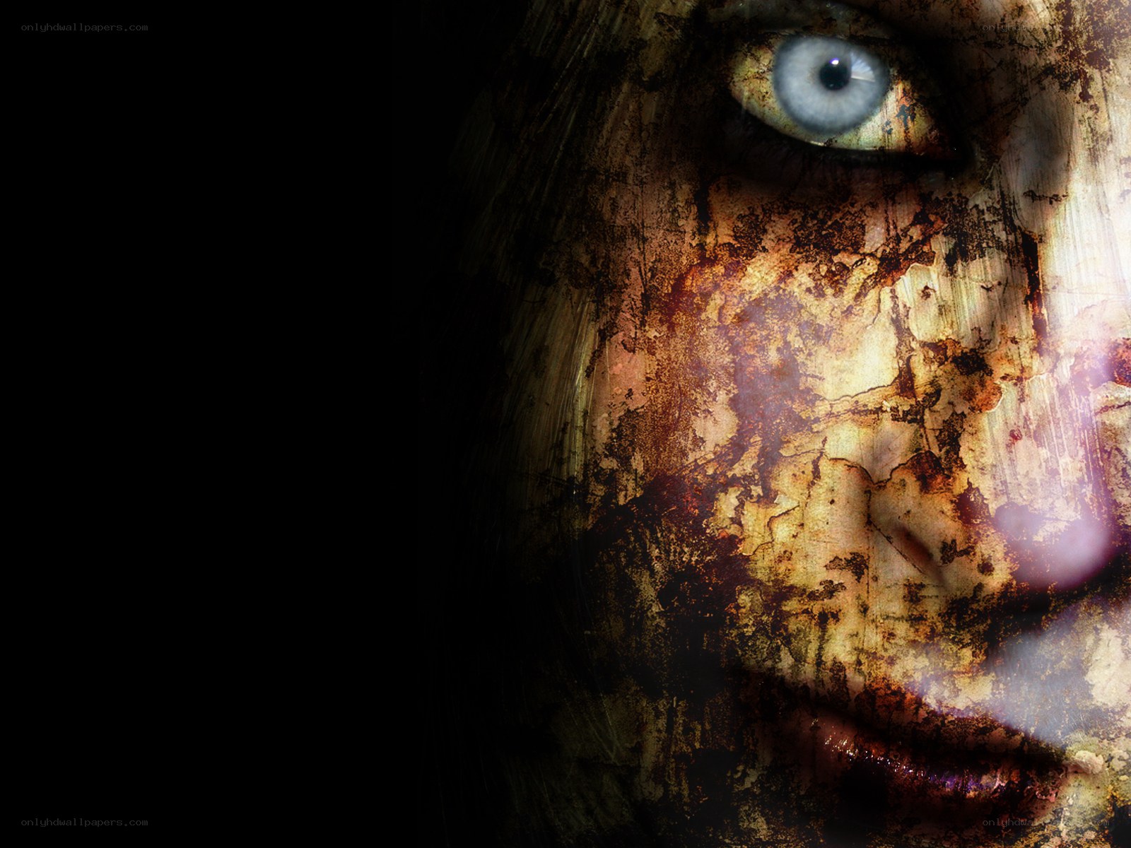 distressed face with decay effect
