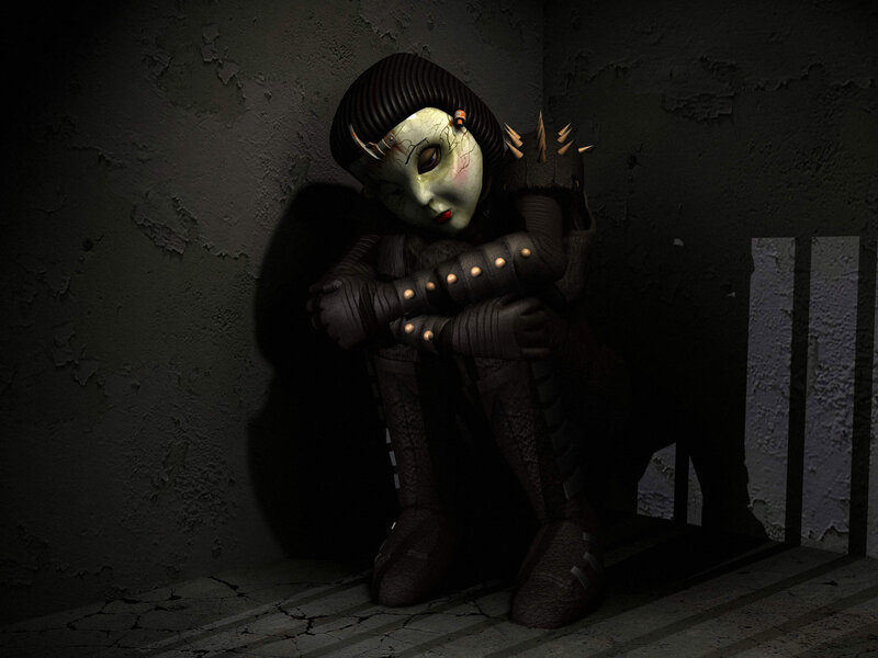 disturbing doll in dark corner