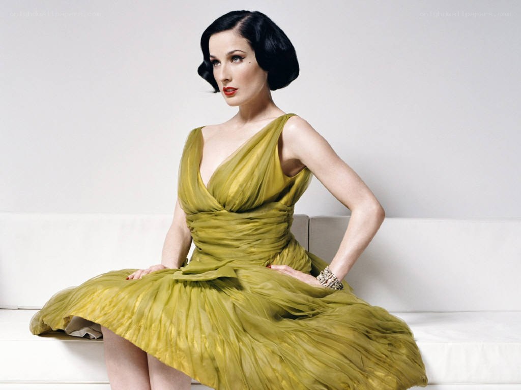 Dita Von Teese in green dress