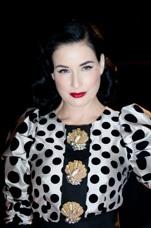 Dita Von Teese in polka dot dress