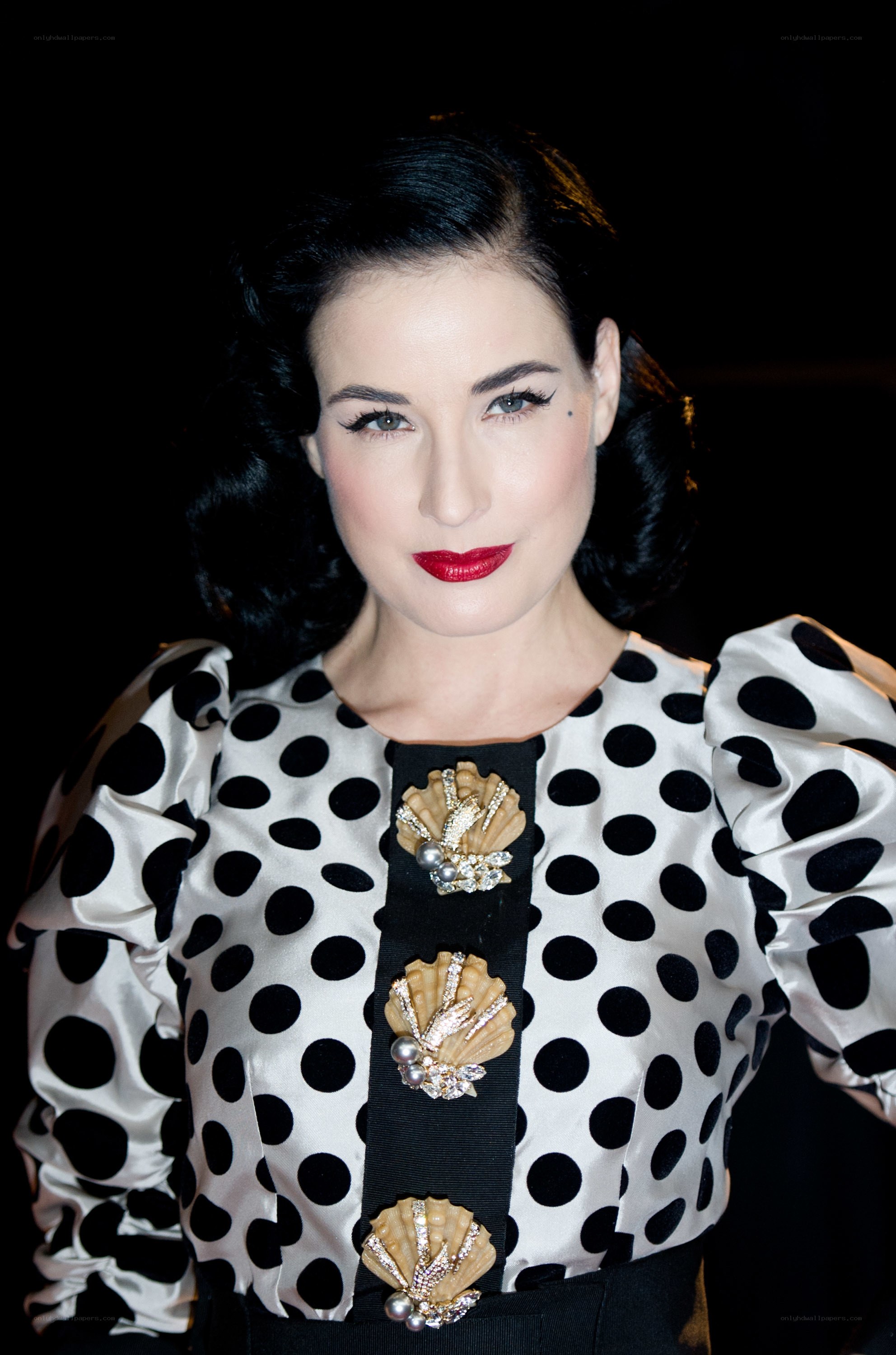 Dita Von Teese in polka dot dress