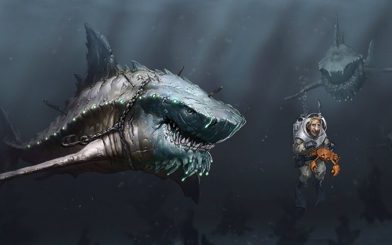 Diver confronts giant shark