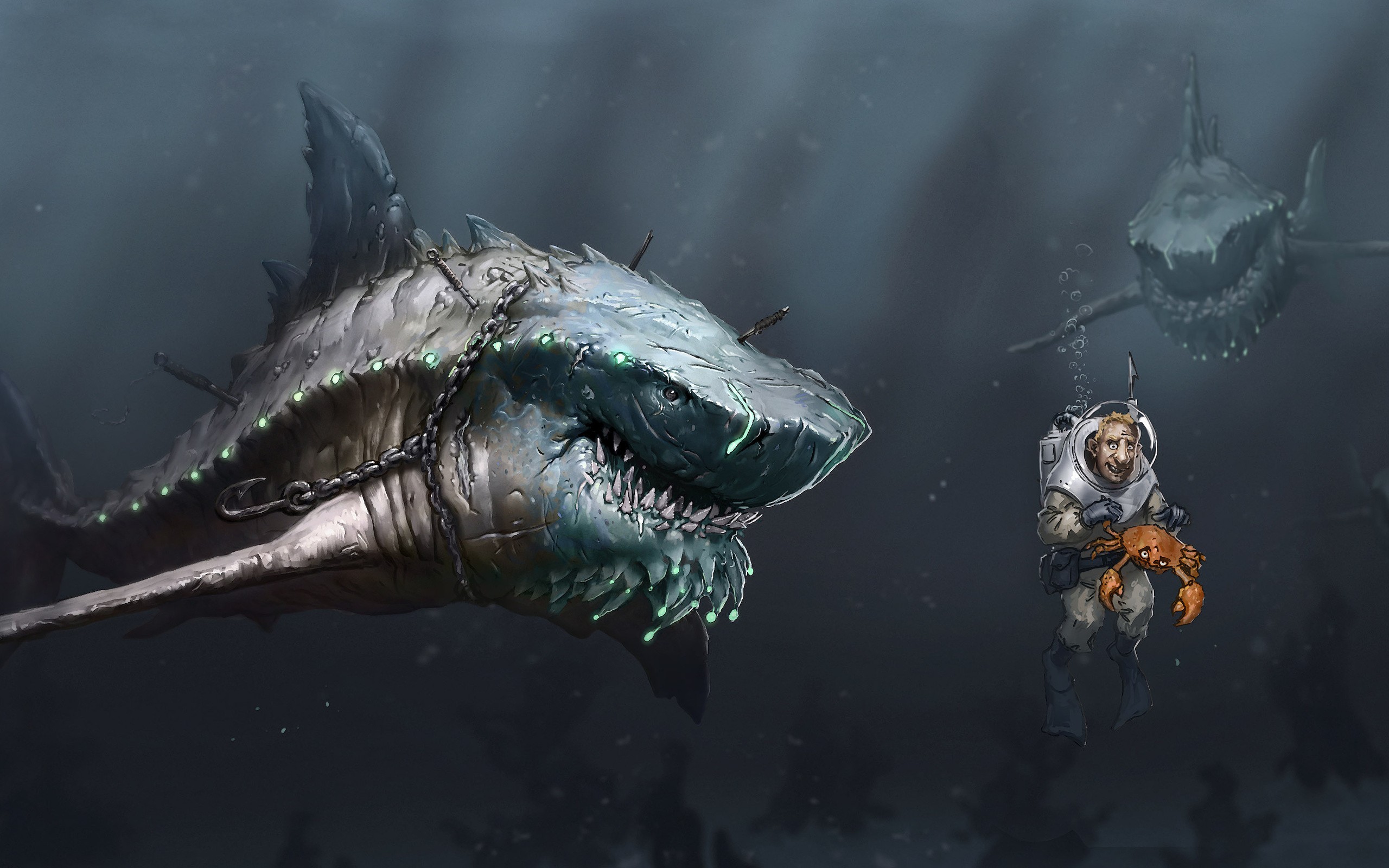 Diver confronts giant shark