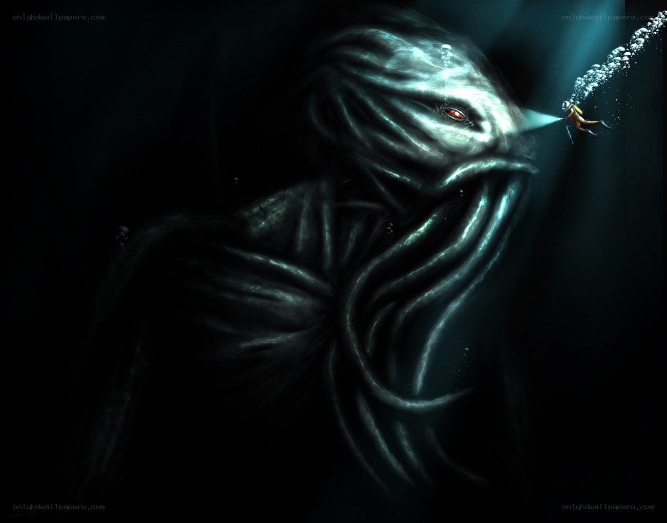 Diver encounters sea monster