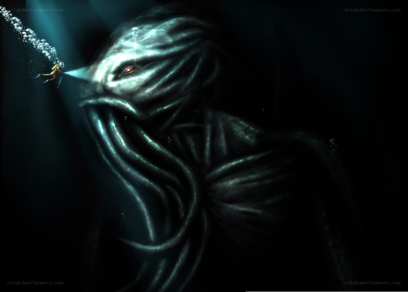 diver encounters sea monster