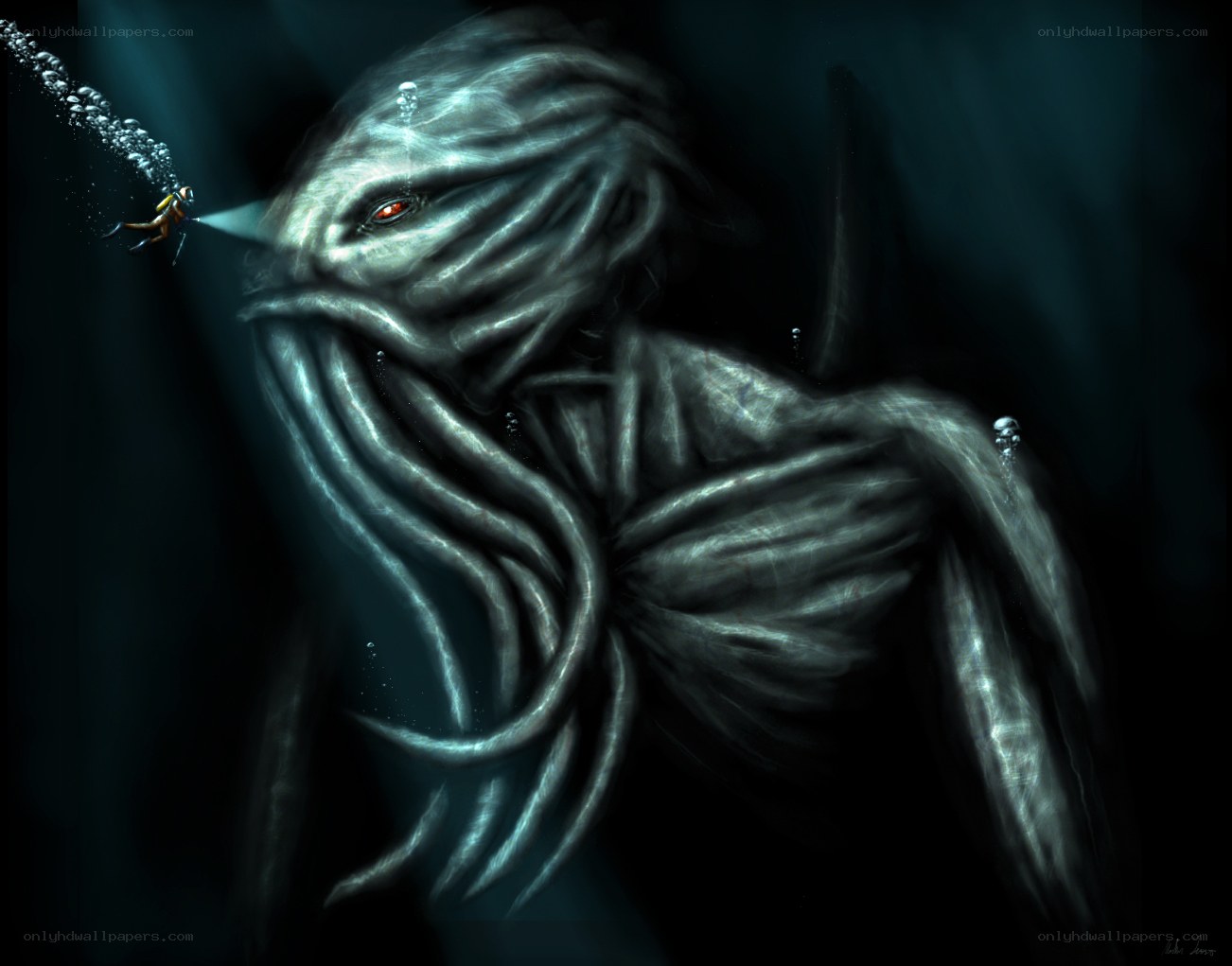 Diver encounters sea monster