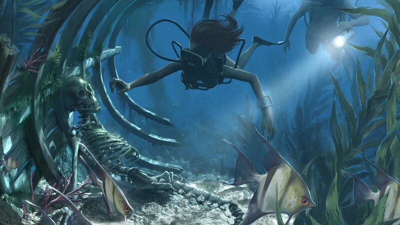 Diver explores underwater wreck