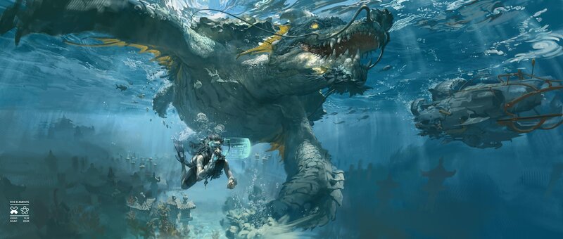 Diver Facing Sea Dragon