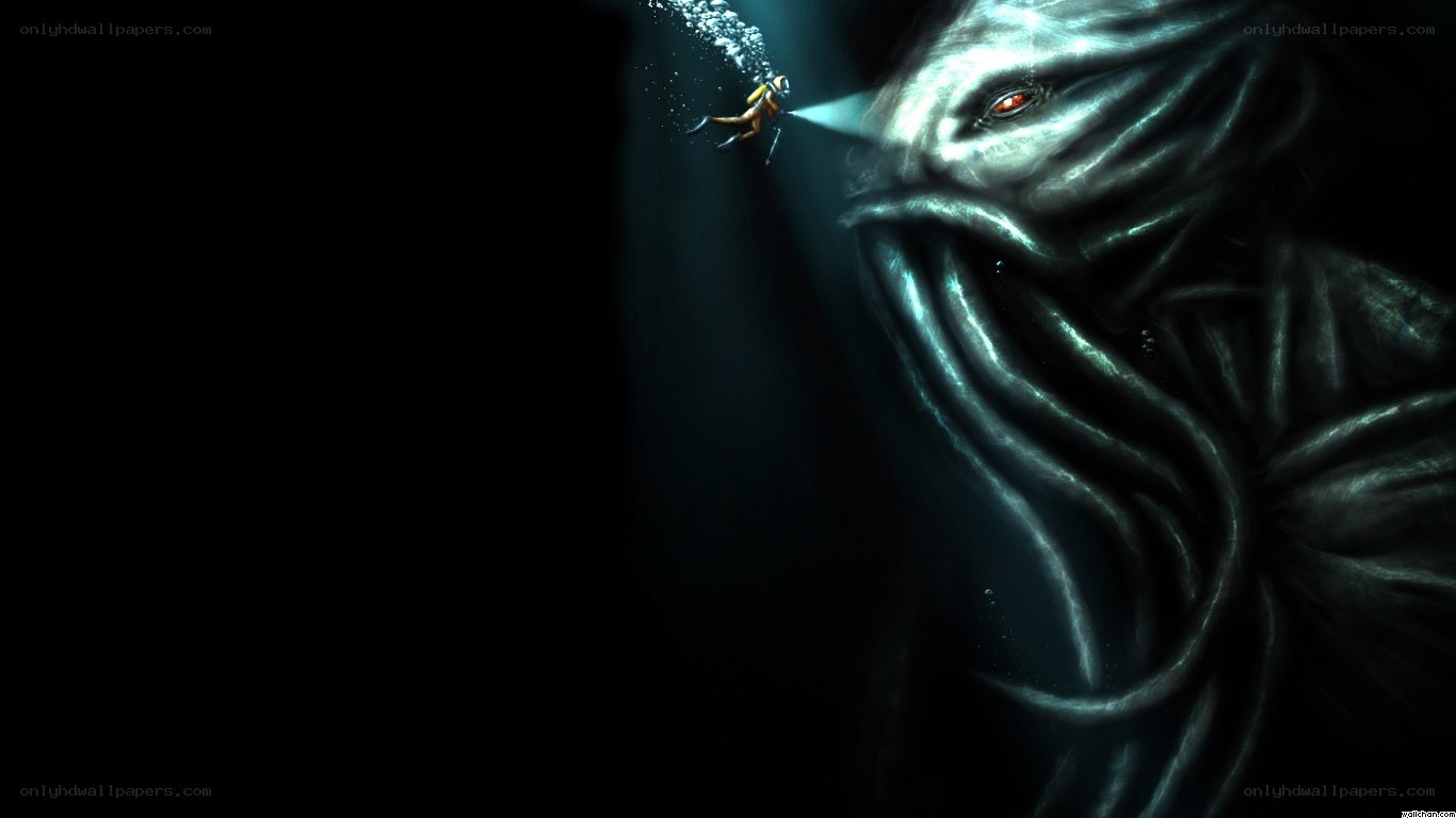 diver facing sea monster