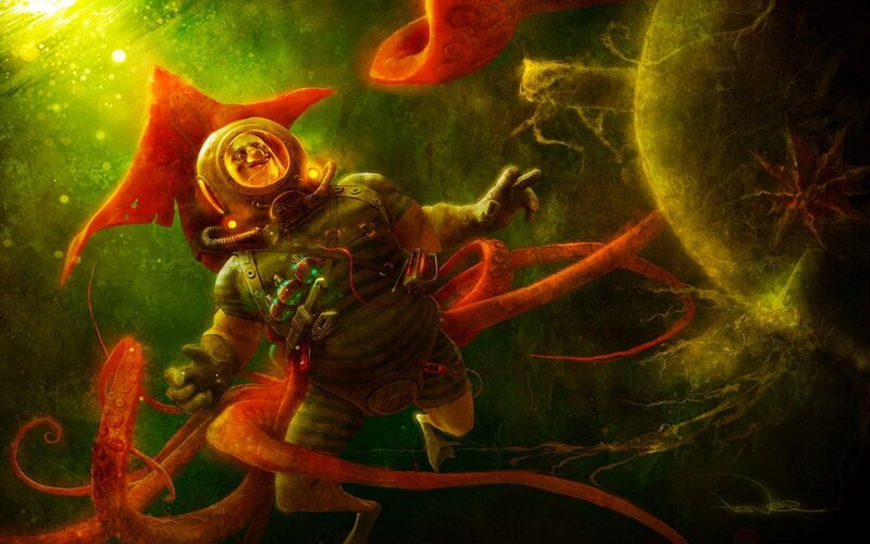 Diver in alien sea