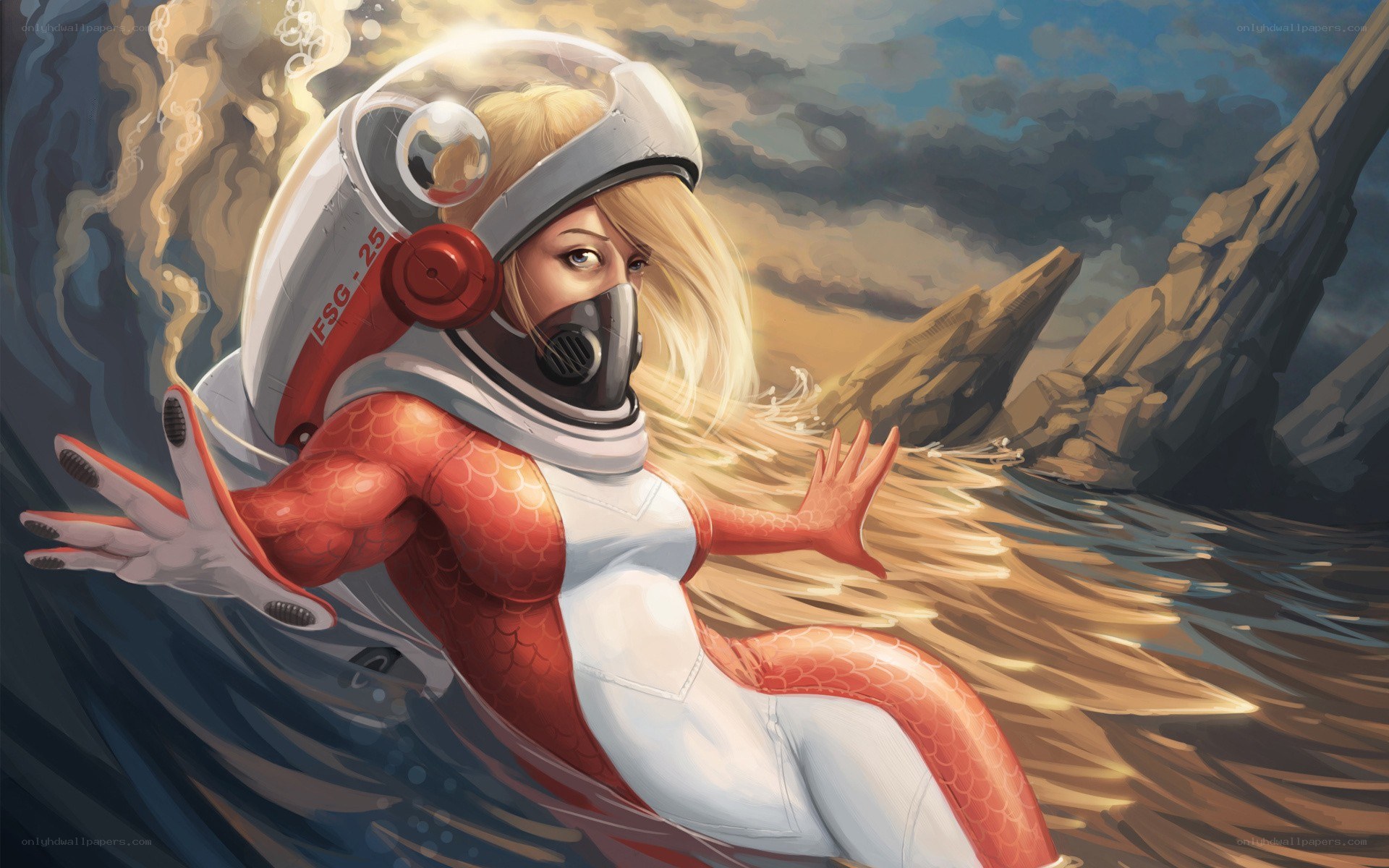 diver in futuristic suit