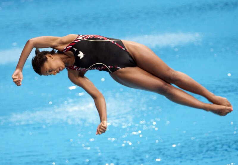 Diver in Mid-air — Blue, Focused