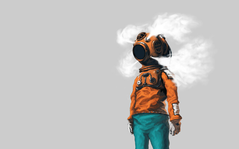 diver in orange suit