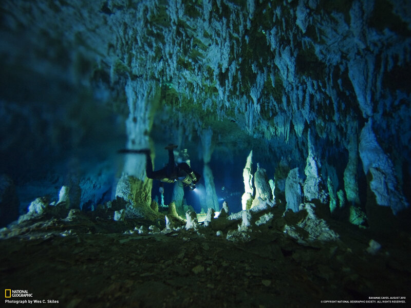 Diver in underwater cave