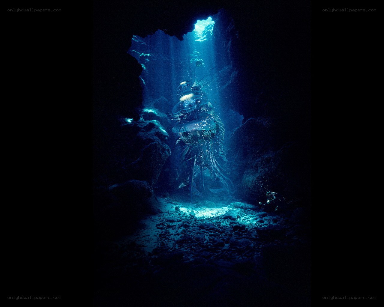 Diver in underwater cave