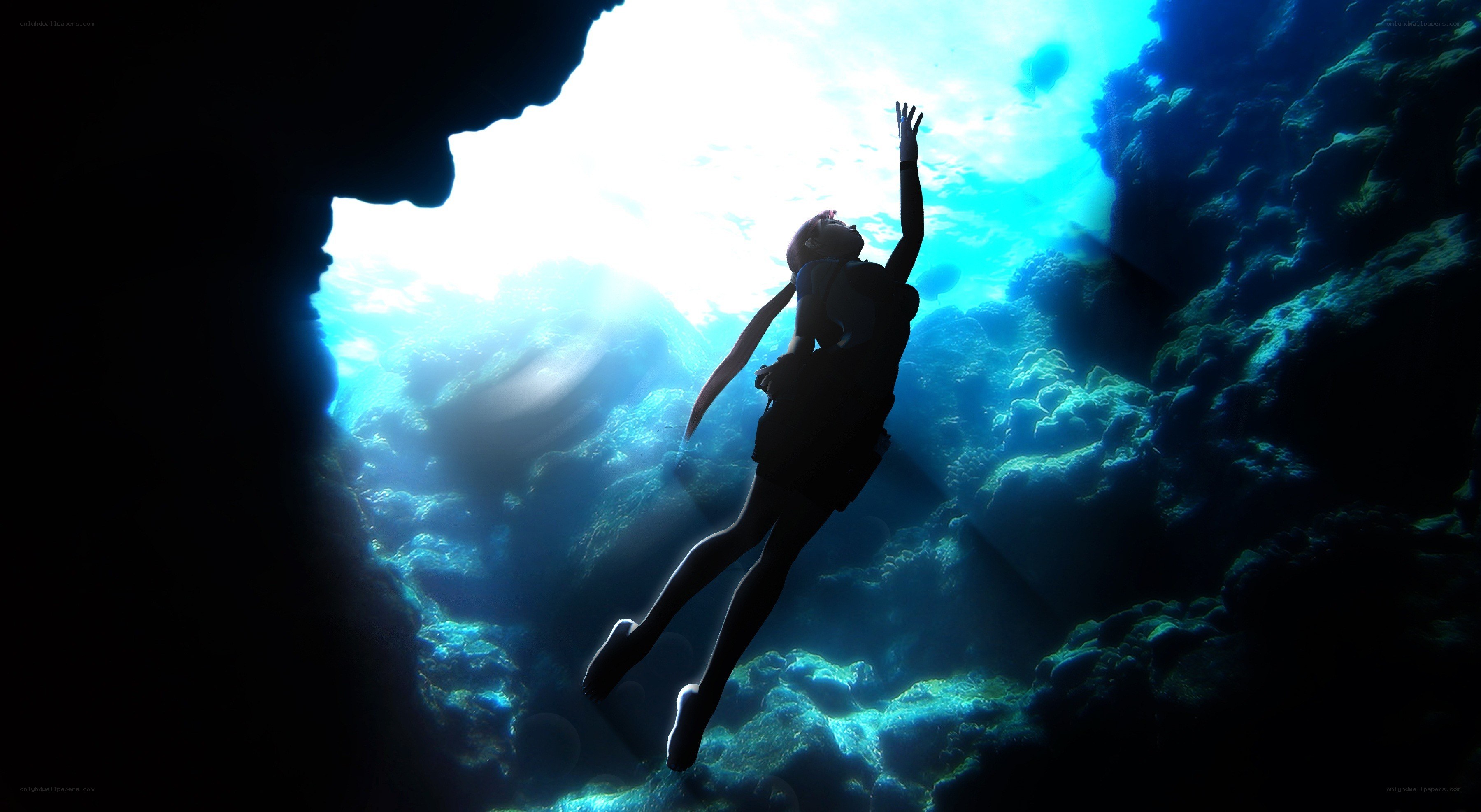 diver in underwater cave