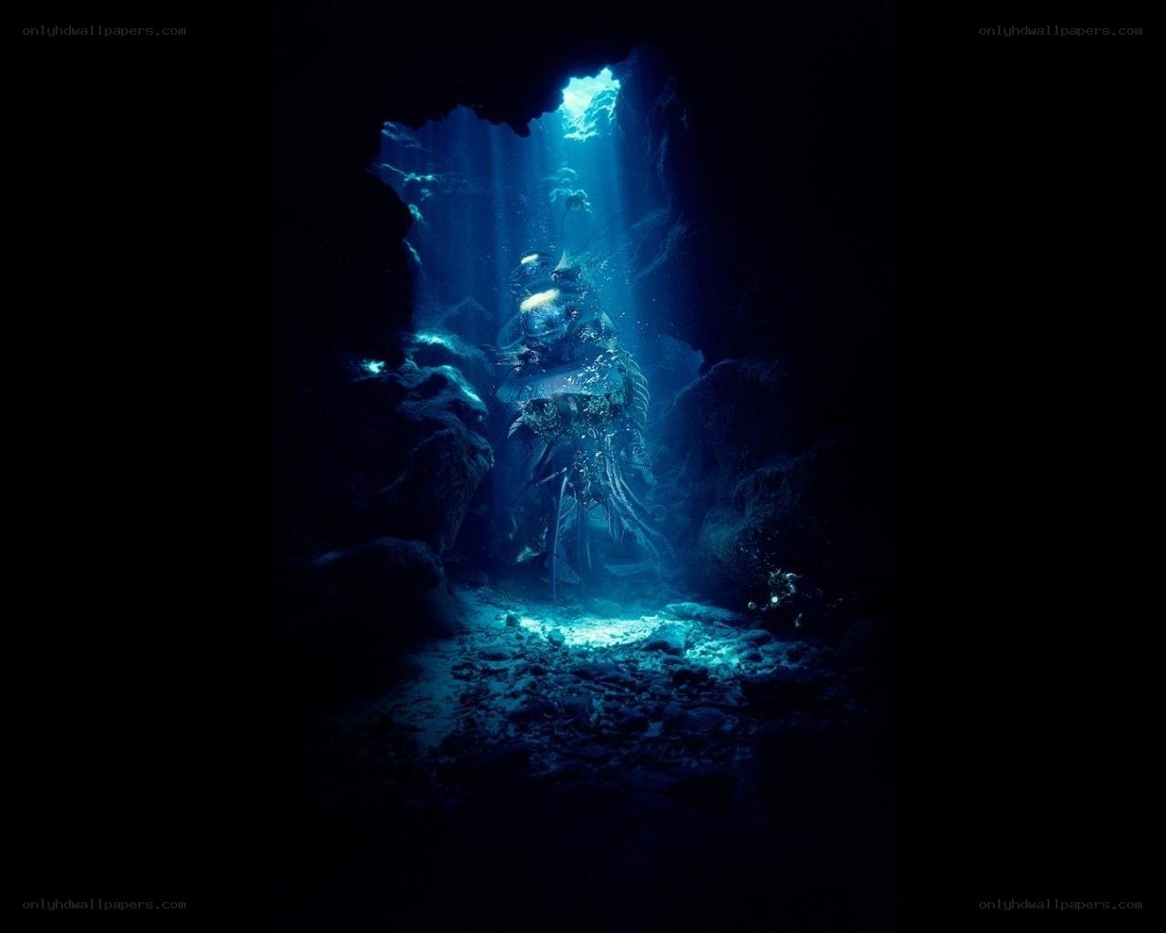 diver in underwater cave