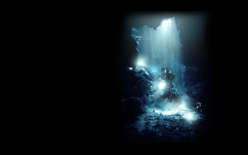 diver in underwater cave