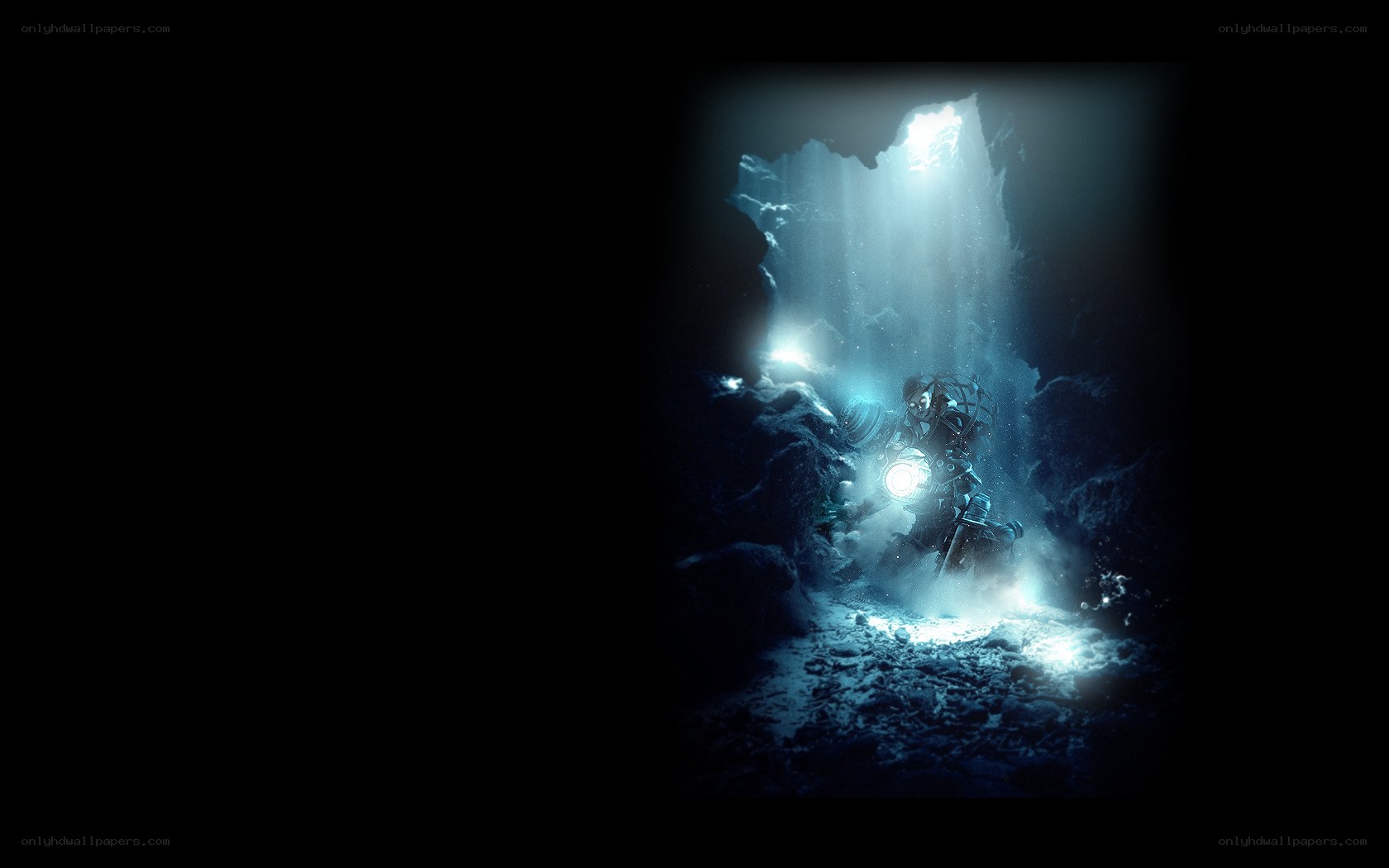 diver in underwater cave