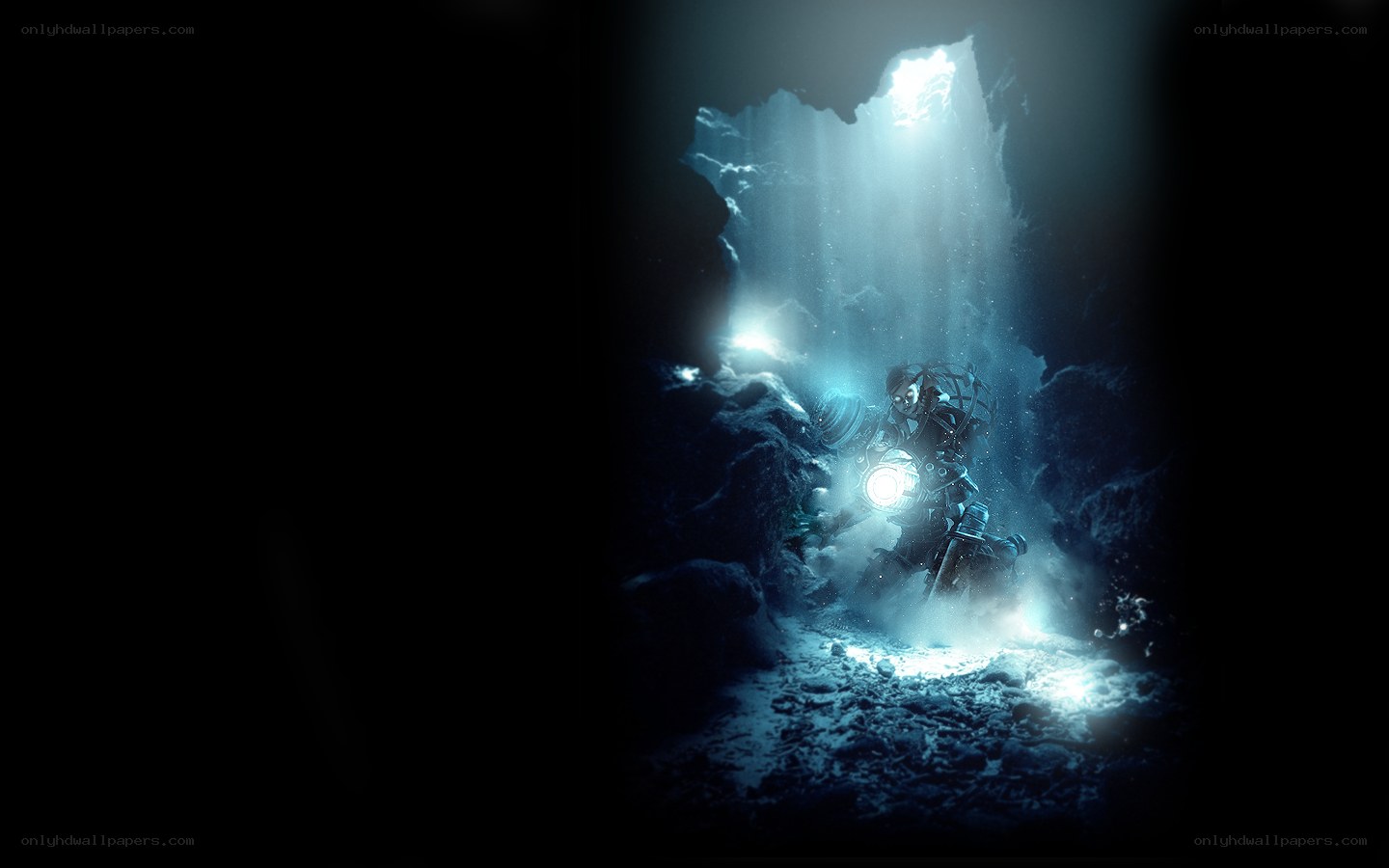 diver in underwater cave
