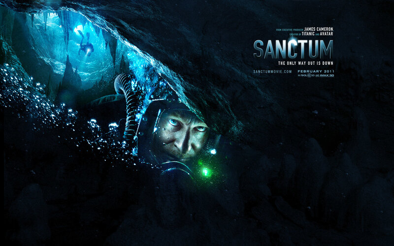 Diver in Underwater Cave — Blue, Dramatic
