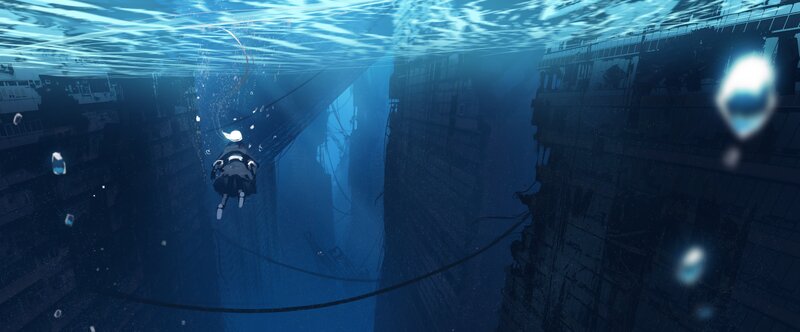 Diver in Underwater City