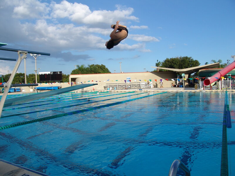 Diver mid-air at pool
