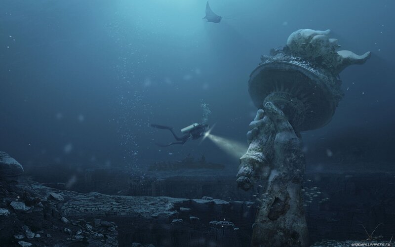 Diver Near Statue