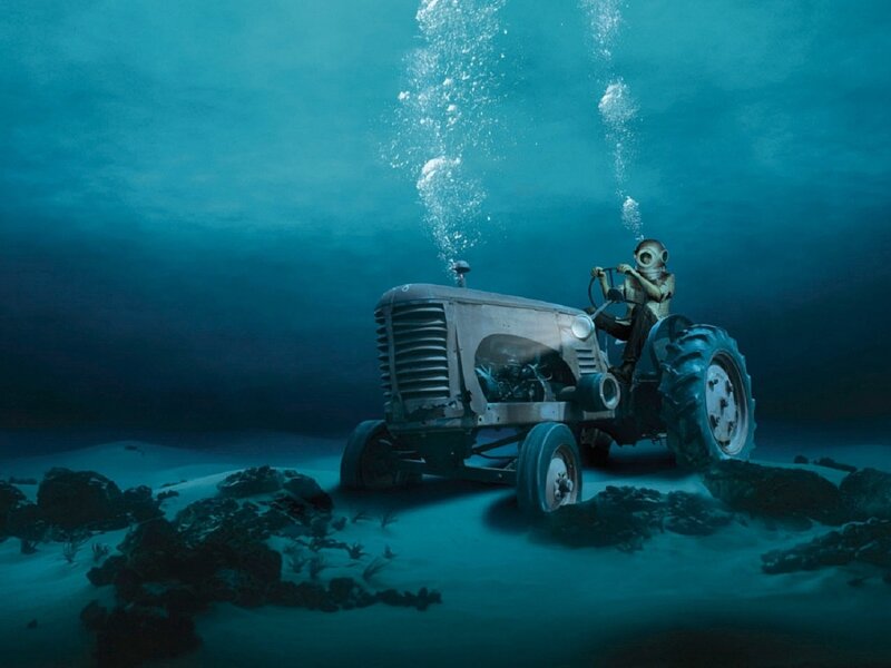 Diver on Tractor — Blue, Dramatic