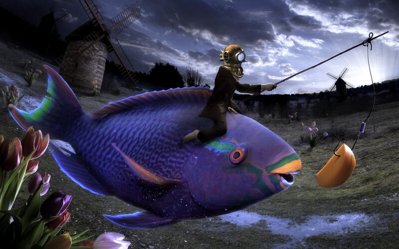 Diver Riding Fish